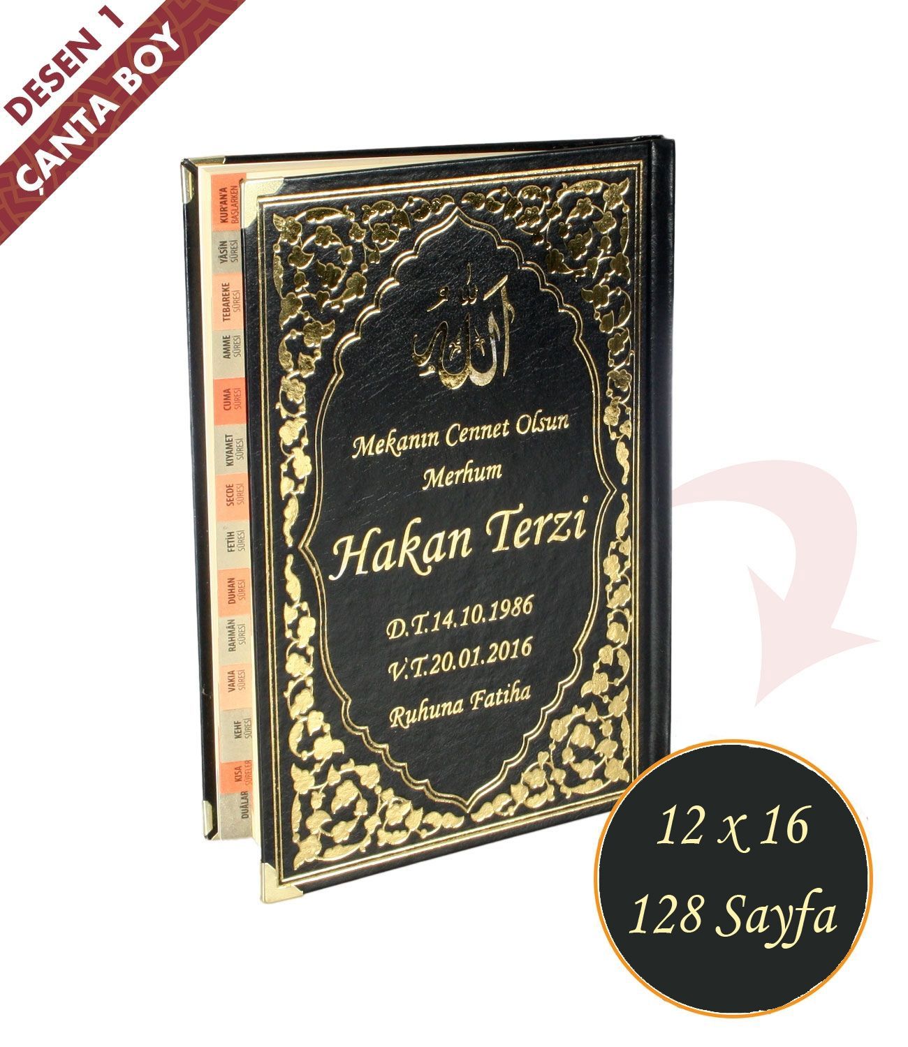 İsim Baskılı   Ciltli Yasin Kitabı   Klasik Desen   Siyah   Çanta Boy