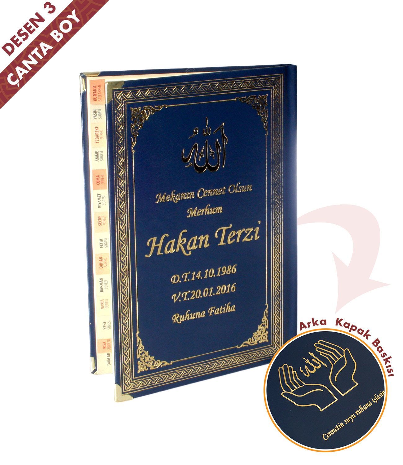 İsim Baskılı   Ciltli Yasin Kitabı   Osmanlı Desen   Lacivert   Çanta Boy