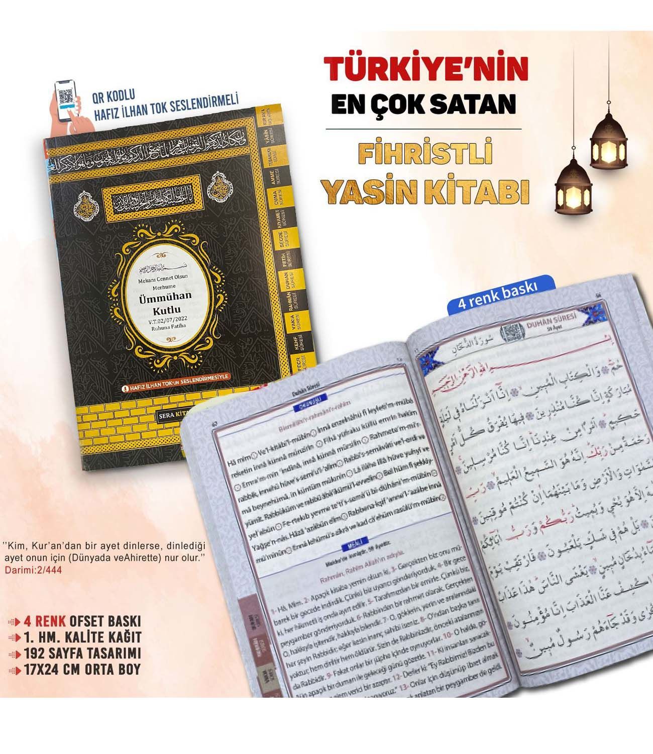 Ortaboy Kabe Kapak İsim Etiketli 192 Sayfa Yasin Kitabı