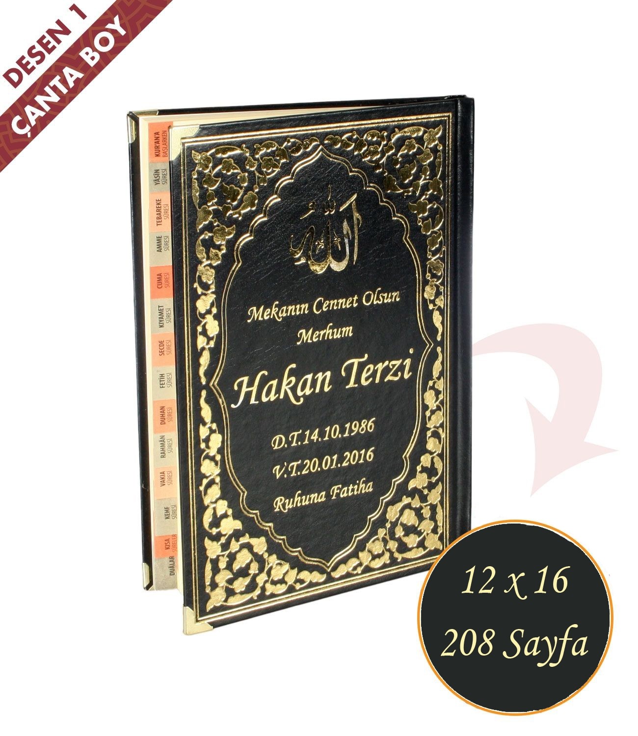  İsim Baskılı   Ciltli Yasin Kitabı   Klasik Desen   Siyah   Çanta Boy